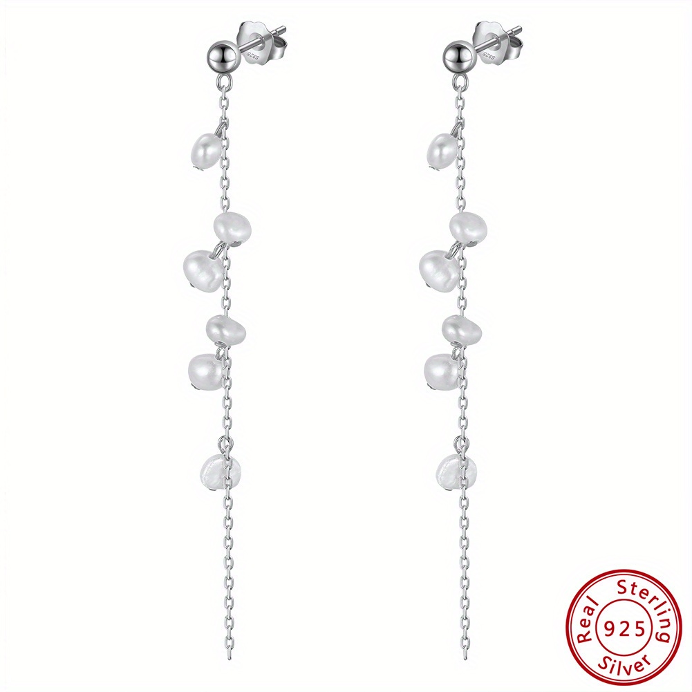 925 Silver Dangle Earrings with Pearl Decor Chain